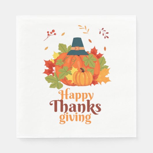 Serviette En Papier Citrouille bon thanksgiving avec Casquette et Feui (Devant)