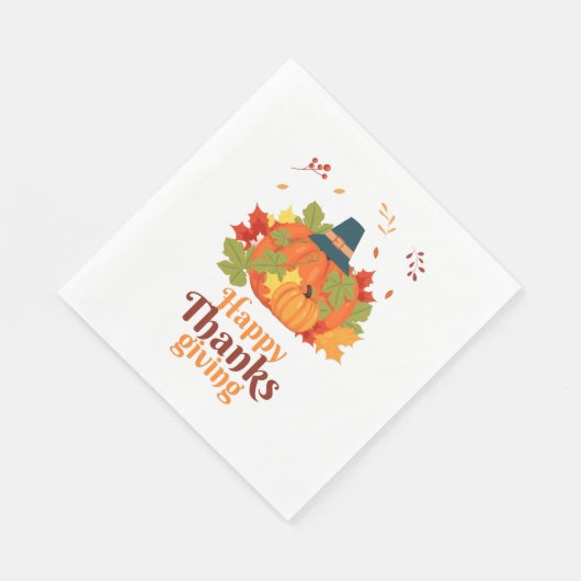 Serviette En Papier Citrouille bon thanksgiving avec Casquette et Feui (Coin)