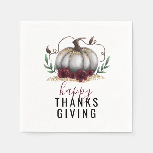 Serviette En Papier Citrouille bon thanksgiving White Gold (Devant)