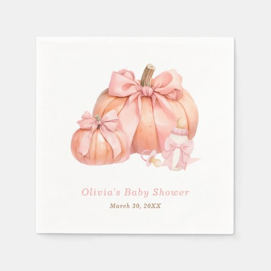 Serviette En Papier Citrouille Bow Girl Baby shower serviettes (Devant)