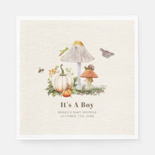 Serviette En Papier Citrouille Champignons Woodland Insectes Baby show (Devant)