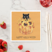 Serviette En Papier Citrouille Chat noir Halloween Napkins (En situation)