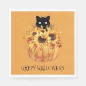 Serviette En Papier Citrouille Chat noir Halloween Napkins (Devant)