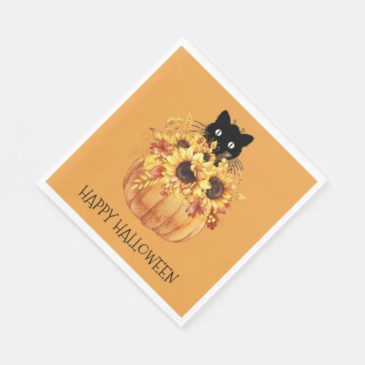 Serviette En Papier Citrouille Chat noir Halloween Napkins (Coin)