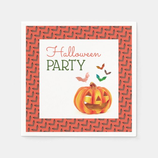 Serviette En Papier Citrouille & chauves-souris, fête d'Halloween (Devant)
