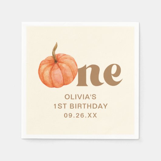 Serviette En Papier Citrouille d'aquarelle d'automne 1er anniversaire (Devant)
