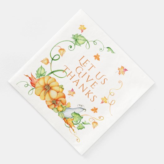 Serviette En Papier Citrouille d'aquarelle d'automne Floral Thanksgivi (Coin)