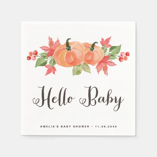 Serviette En Papier Citrouille d'aquarelle et Baby shower Feuille d'ér (Devant)