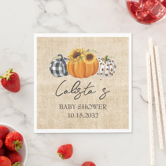 Serviette En Papier Citrouille d'automne Baby shower Sunflower Burlap (En situation)