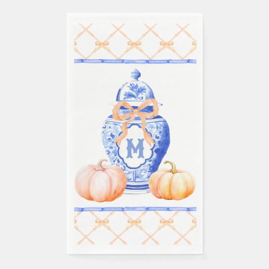 Serviette En Papier Citrouille d'automne | Monogramme de pot de gingem (Devant)