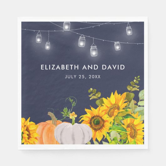 Serviette En Papier Citrouille de tournesol lumières de chaîne Mariage (Devant)