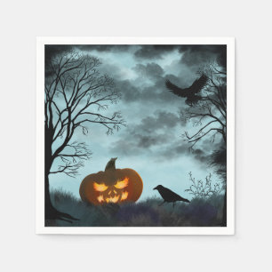 Serviette En Papier Citrouille d'Halloween et corbeau