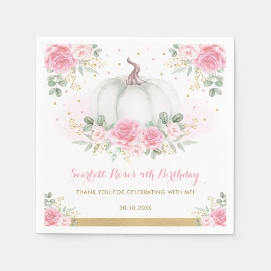 Serviette En Papier Citrouille d'or rose automne automne Baby shower f (Devant)