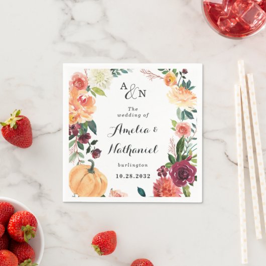 Serviette En Papier Citrouille Élégant Automne Floral Rustique Thème M (En situation)