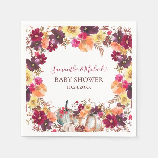 Serviette En Papier Citrouille Fall Baby shower floral (Devant)
