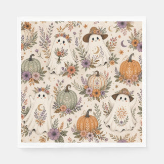 Serviette En Papier Citrouille Fleurie Fantôme Bohème Halloween