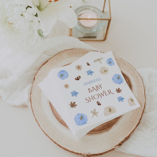 Serviette En Papier Citrouille floral Baby shower bleu Pastel