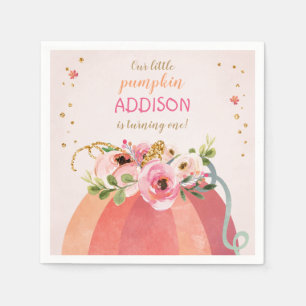 Serviette En Papier Citrouille floral Fall Girl Pink Gold Birthday