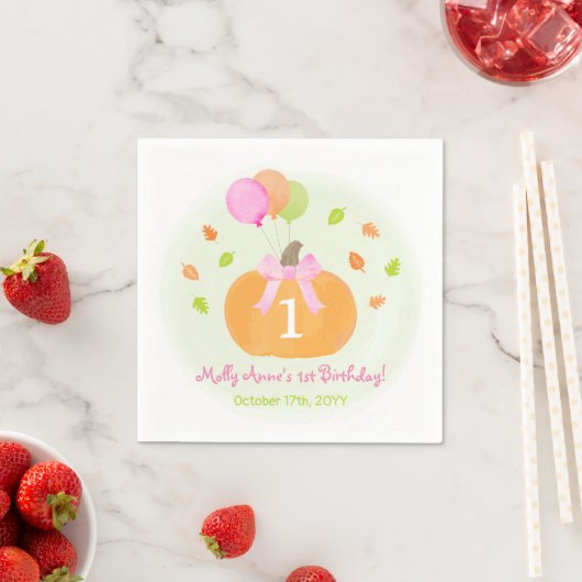 Serviette En Papier Citrouille mignon et ballons automne 1er anniversa (En situation)