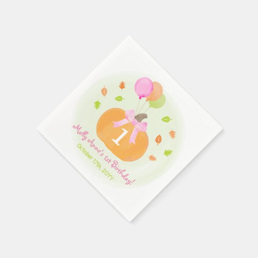 Serviette En Papier Citrouille mignon et ballons automne 1er anniversa (Coin)