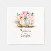 Serviette En Papier Citrouille or et fleurs roses Chute rustique (Devant)