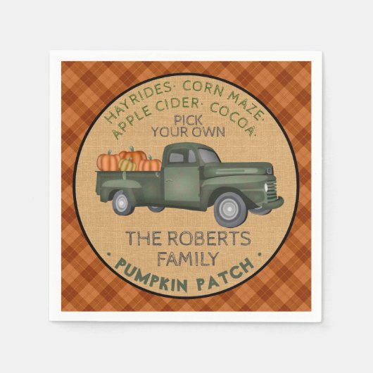 Serviette En Papier Citrouille Patch Farm Rustic Automne Plaid Camion (Devant)