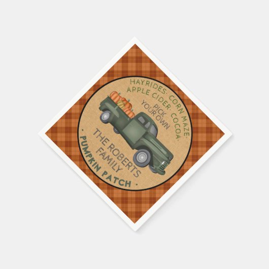 Serviette En Papier Citrouille Patch Farm Rustic Automne Plaid Camion  (Coin)