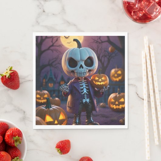 Serviette En Papier Citrouille Patch Skeleton Companion (En situation)