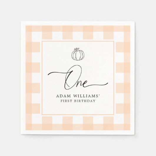 Serviette En Papier Citrouille Peach En vichy Premier Anniversaire Pap (Devant)