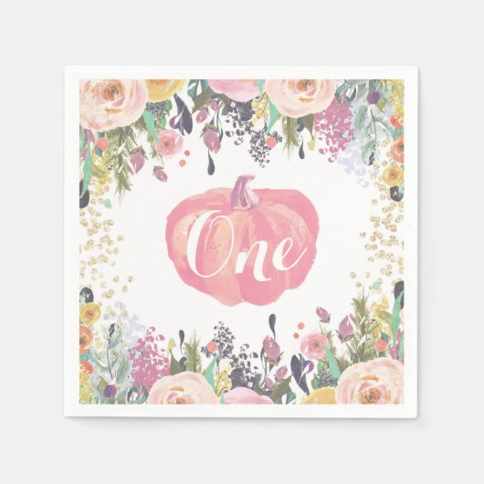 Serviette En Papier Citrouille Premier anniversaire Floral Parties sci (Devant)