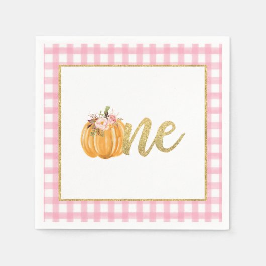 Serviette En Papier Citrouille Premier Anniversaire Napkin - Fille Ros (Devant)