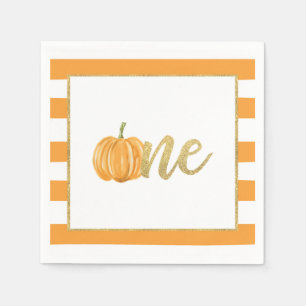 Serviette En Papier Citrouille Premier Anniversaire Napkin - Garçon Or