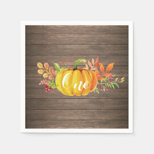 Serviette En Papier Citrouille Premier anniversaire Rustique Automne A (Devant)