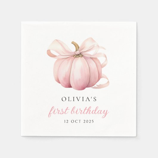 Serviette En Papier Citrouille rose Bow 1er anniversaire (Devant)