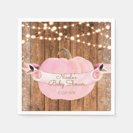 Serviette En Papier Citrouille rose étincelle Automne Lumières rustiqu (Devant)