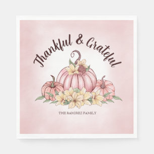 Serviette En Papier Citrouille rose Floral Thanksgiving napkin