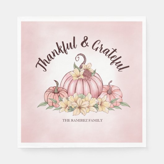 Serviette En Papier Citrouille rose Floral Thanksgiving napkin (Devant)