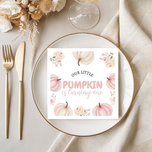 Serviette En Papier Citrouille rose premier anniversaire Napkin