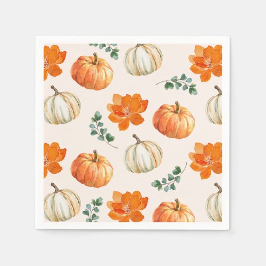 Serviette En Papier Citrouille rustique Automne fleuri Baby shower d'a (Devant)