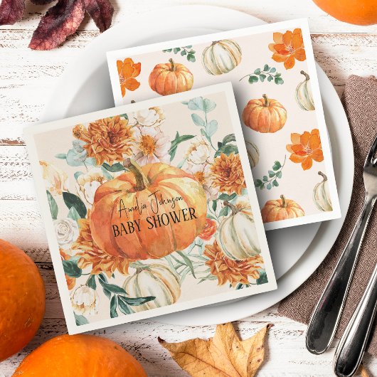 Serviette En Papier Citrouille rustique Automne fleuri Baby shower d'a