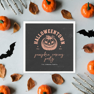 Serviette En Papier Citrouille Sculptée Orange Noir Fête Halloween