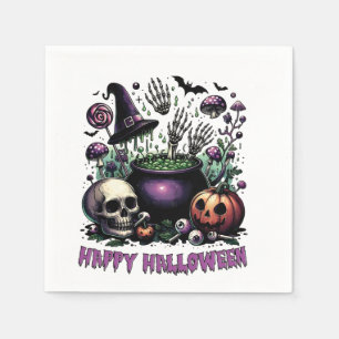 Serviette En Papier Citrouille, Sorcière, Crâne et Halloween Violet
