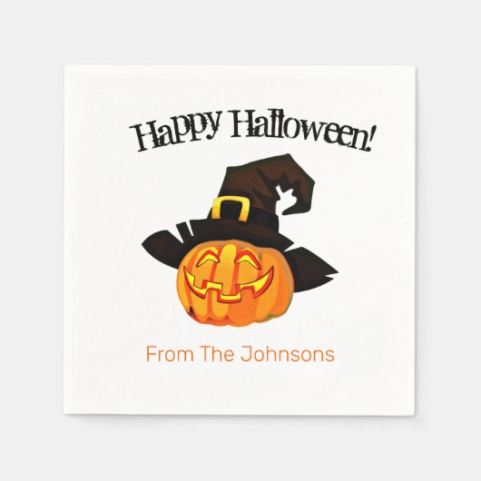 Serviette En Papier Citrouille Sorcière Halloween Papier-Party Napkins (Devant)