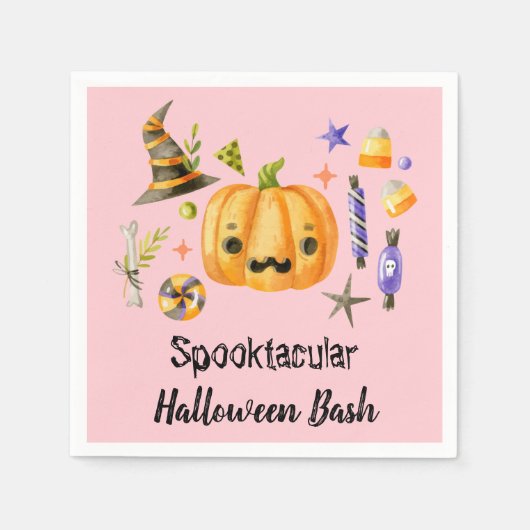 Serviette En Papier Citrouille Spooktacular Halloween Bash Party rose (Devant)