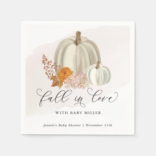 Serviette En Papier Citrouilles blancs tomber dans l'amour Baby shower (Devant)