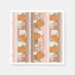 Serviette En Papier Citrouilles d'automne & dentelle fleurie Motif san