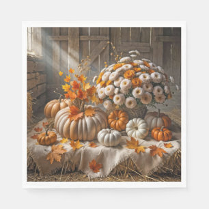 Serviette En Papier Citrouilles d'automne et chrysanthèmes dans une gr