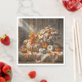 Serviette En Papier Citrouilles d'automne et mamans dans une grange (En situation)