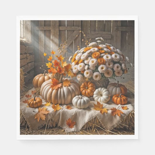 Serviette En Papier Citrouilles d'automne et mamans dans une grange (Devant)