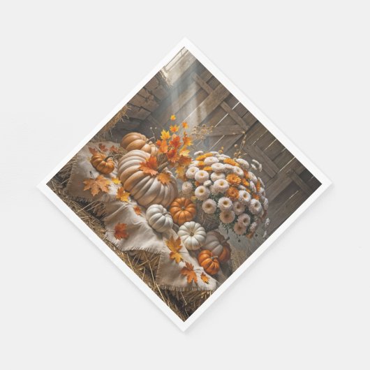 Serviette En Papier Citrouilles d'automne et mamans dans une grange (Coin)